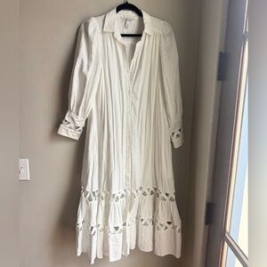 Lisa Marie Fernandez White Linen Midi Dress Cutout Tiered Resortwear Boho 4